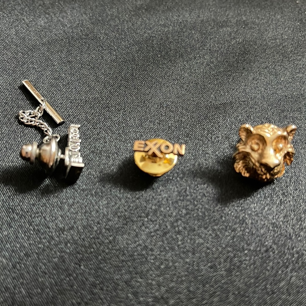 Trio of Oil Rig, EXXON, EXXON Tiger Tie Tacks